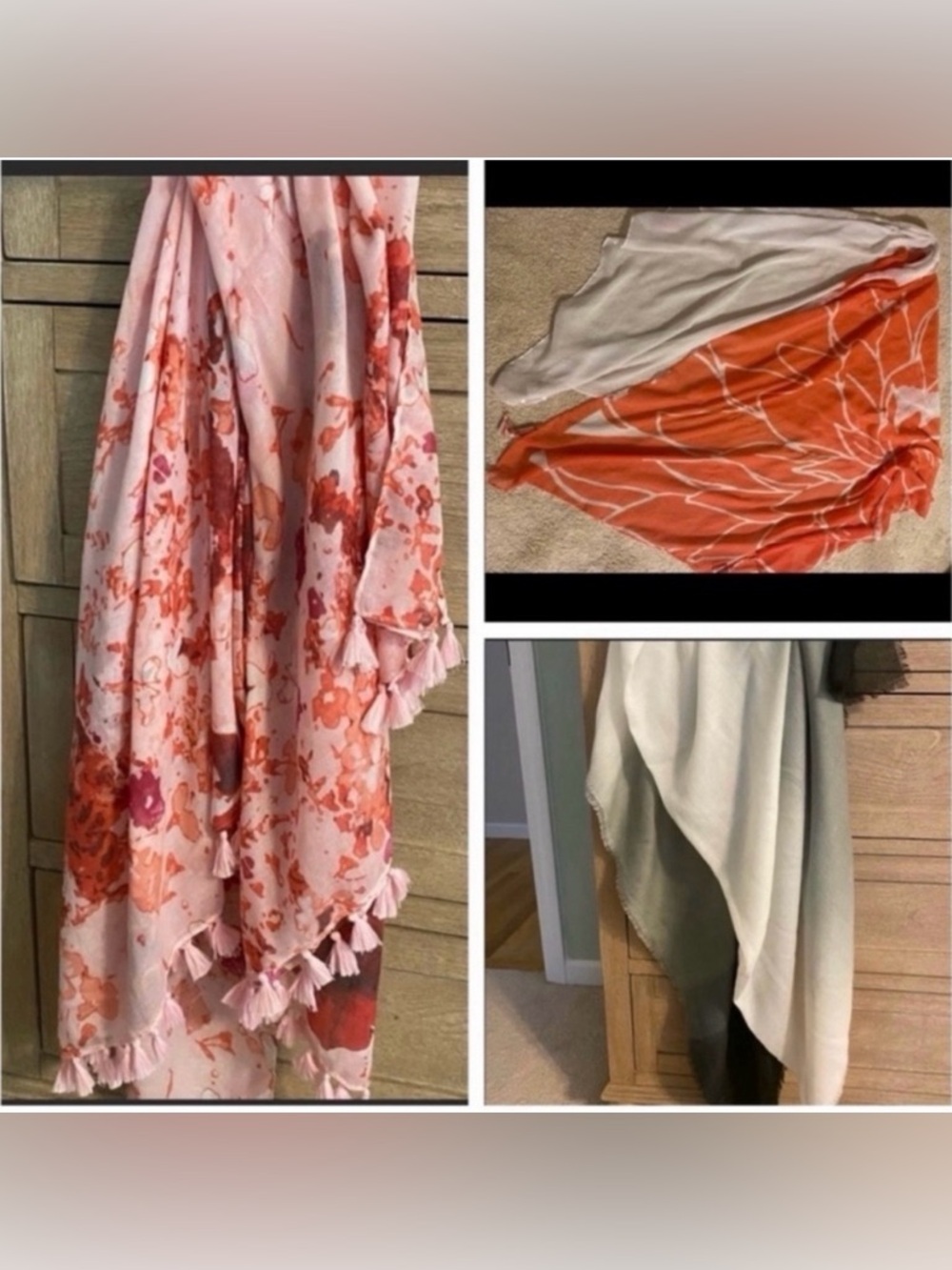 Bundle of 3 Scarves/Wraps Pink Orange Gray Ombre Tassel Boho - Accessories